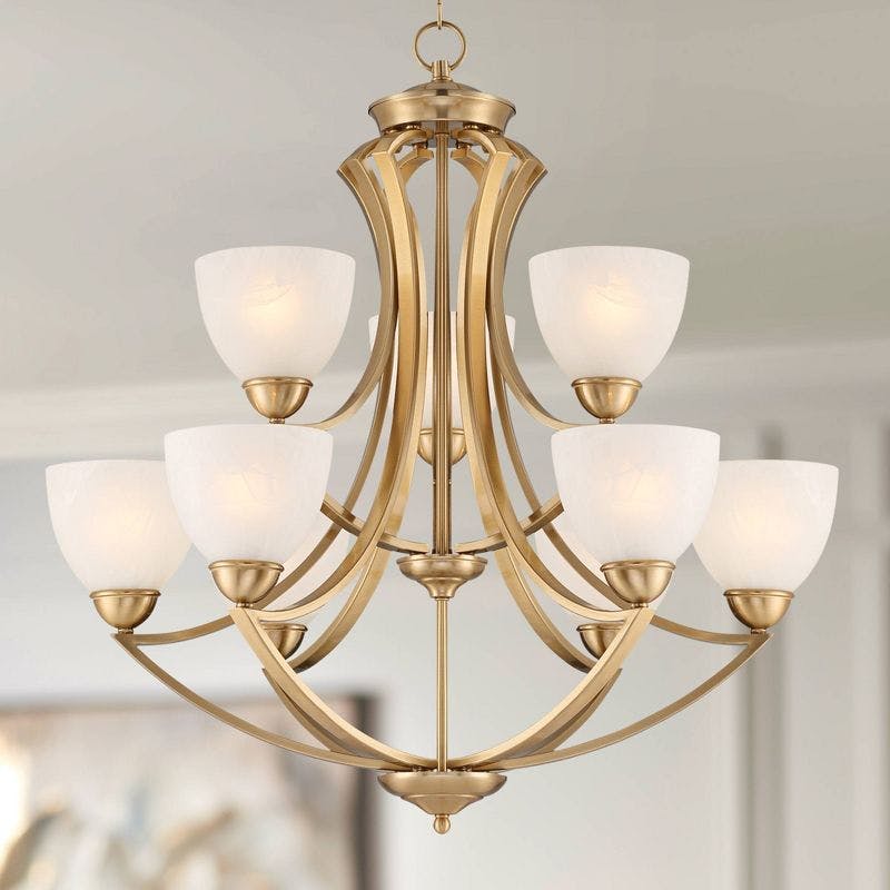 Milbury Soft Gold 30" Two-Tiered White Glass Chandelier