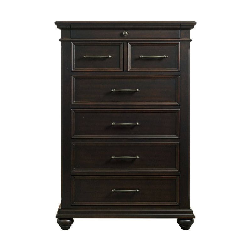 Transitional Brooks Black 6-Drawer Vertical Chest with Felt-Lined Top Drawer