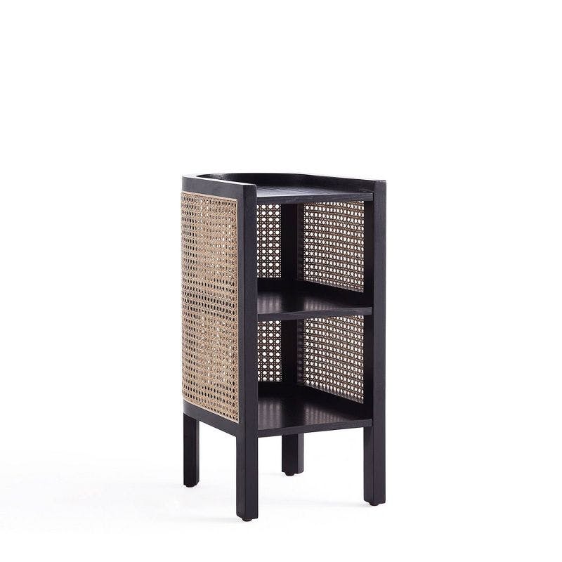 Tahitian Resort-Inspired Black and Natural Cane Ash Wood End Table