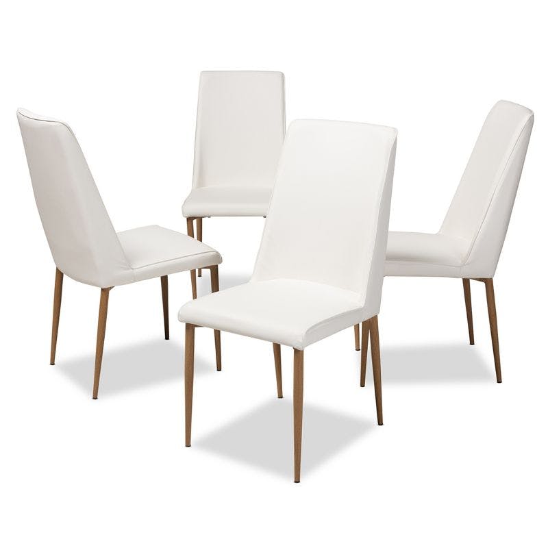 Chandelle Set of 4 White Faux Leather and Wood Modern Dining Chairs