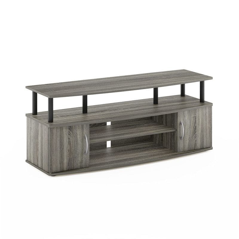 Modern French Oak Grey and Black 55" TV Stand with Open Shelving