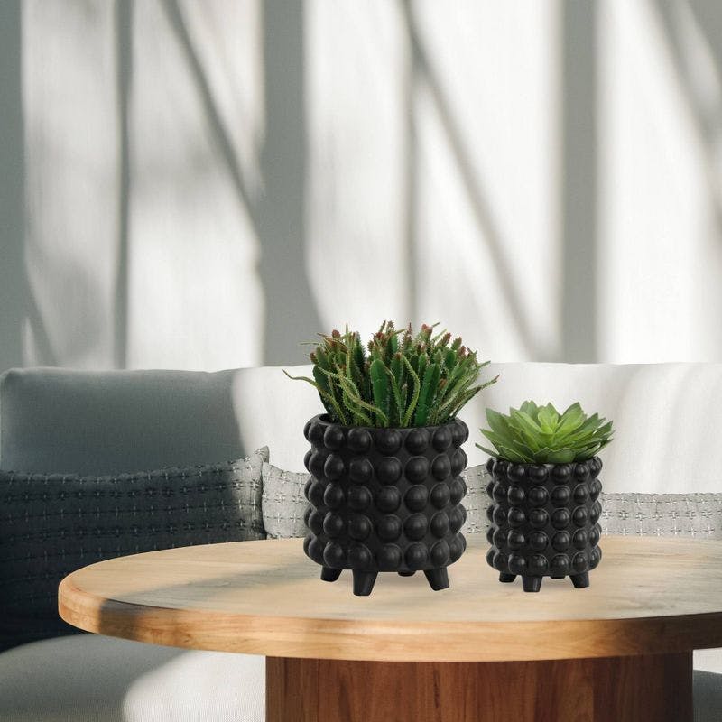 2 Piece Ceramic Bubble Planters - Contemporary Planter Set for Indoor or Outdoor Plants and Succulents