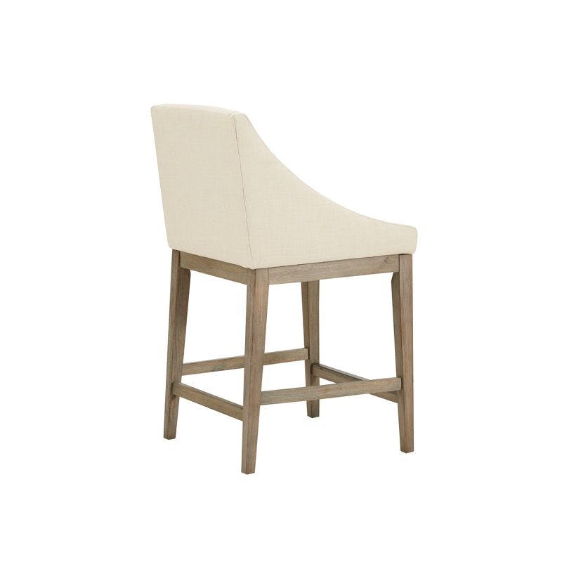 Elegant Sloped Arms Cream Counter Stool with Reclaimed Wood Legs