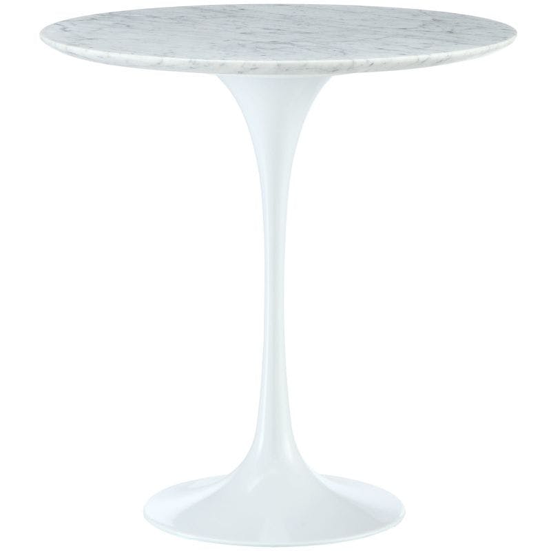 Modern 20" Round White Marble Side Table with Aluminum Base