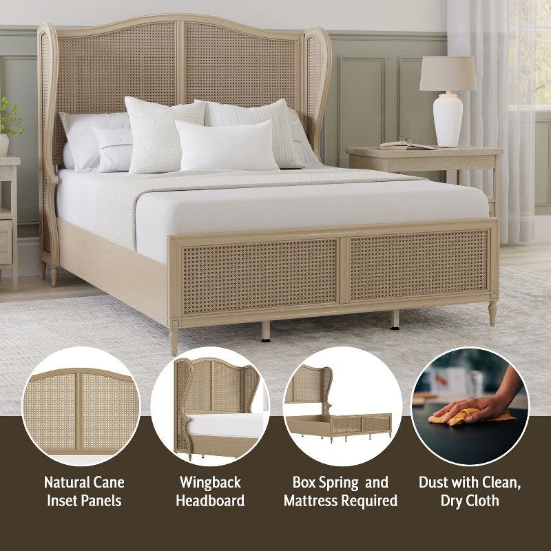 Sausalito Medium Taupe King Bed with Natural Cane Panels