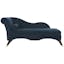 Navy Velvet Transitional Chaise with Gold Cap Legs and Pillow