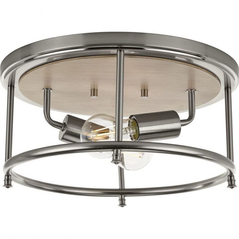 Durrell Rustic Farmhouse 13" Brushed Nickel Flush Mount with Open-Cage Design