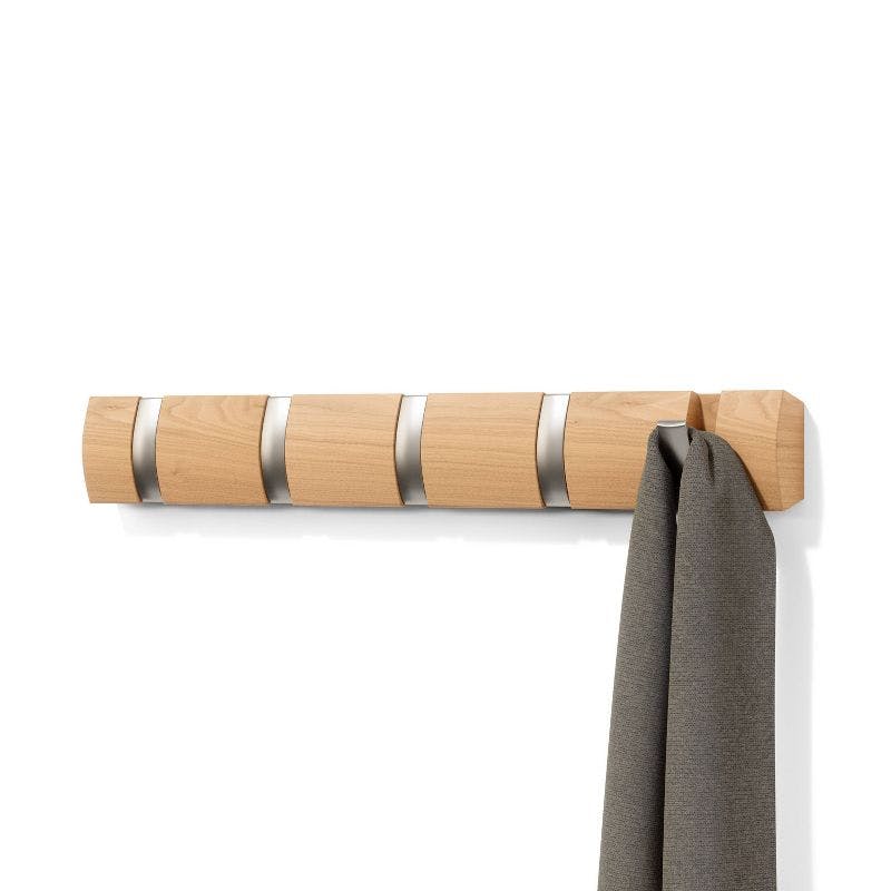 Flip 5-Hook Natural Solid Wood Wall Mounted Coat Rack