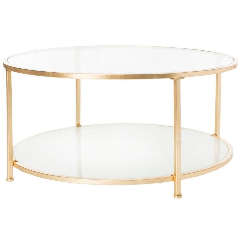 Elegant Transitional 38" Round Glass & Gold Metal Coffee Table