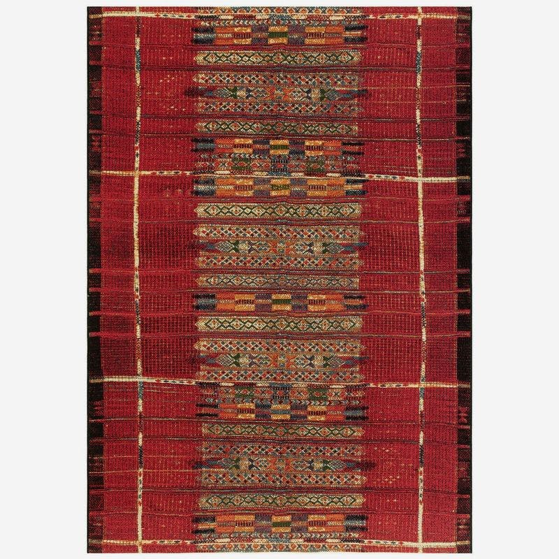 Marina Red Tribal Stripe 8'10" x 11'9" Synthetic Indoor/Outdoor Rug