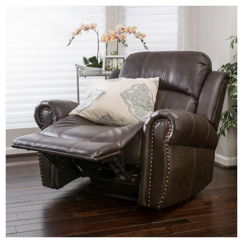 Harbor Rustic Brown Leather & Metal Glider Recliner Chair
