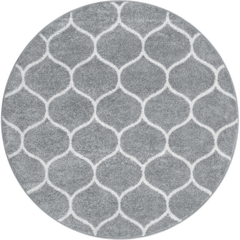 7' Round Light Gray/Ivory Trellis Synthetic Area Rug