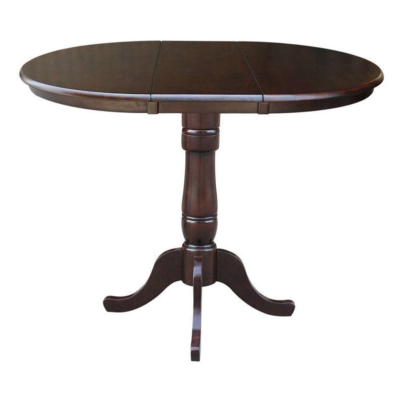 Rich Mocha Solid Wood 36" Round Extendable Counter Height Table