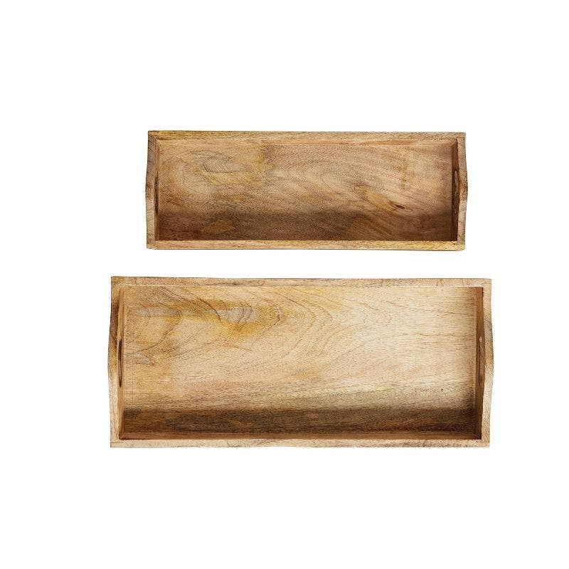 Rustic Rich Brown Mango Wood Serving Trays - Set of 2