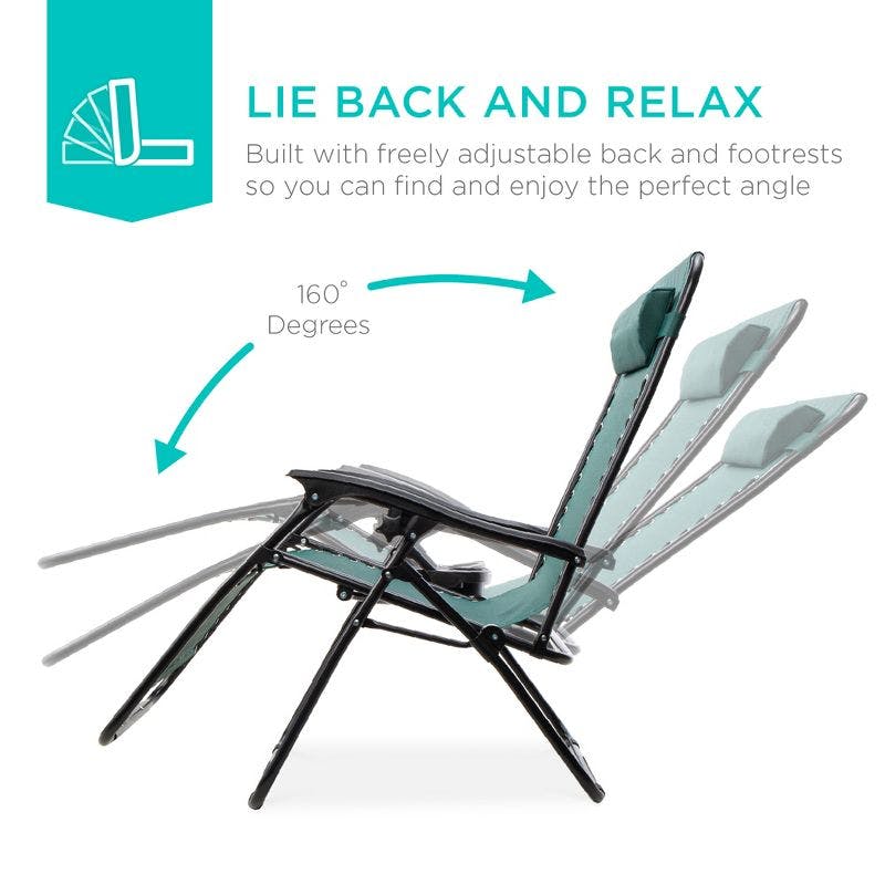 Forest Green Adjustable Zero Gravity Patio Lounger with Cup Holders