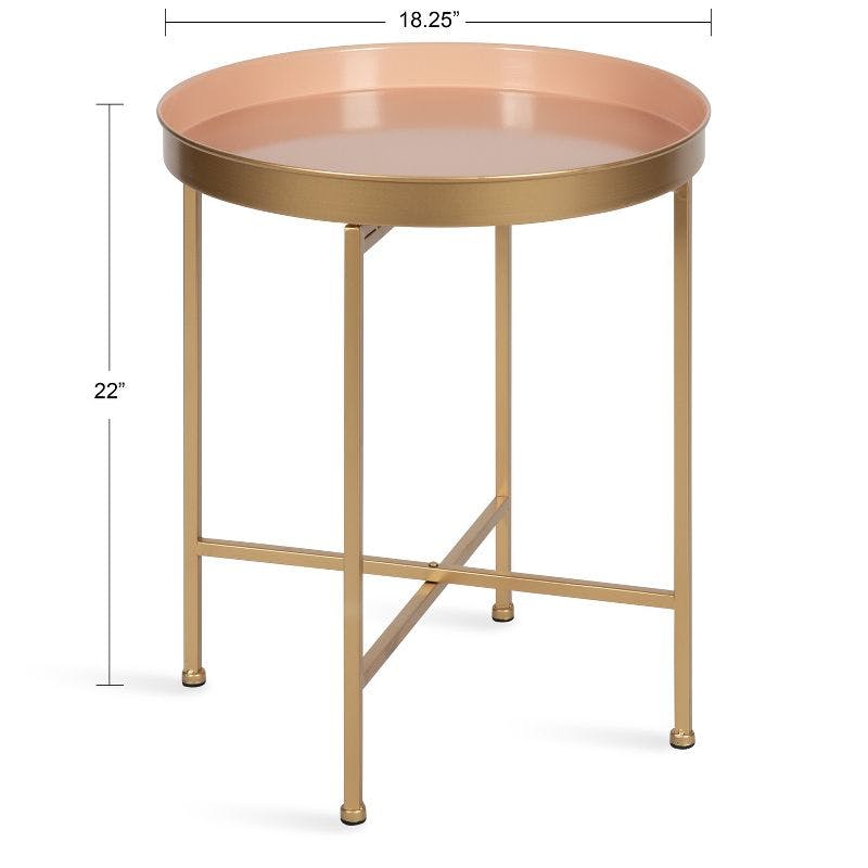 Celia Round Gold & Pink Metal Side Table, 21" Glam Accent