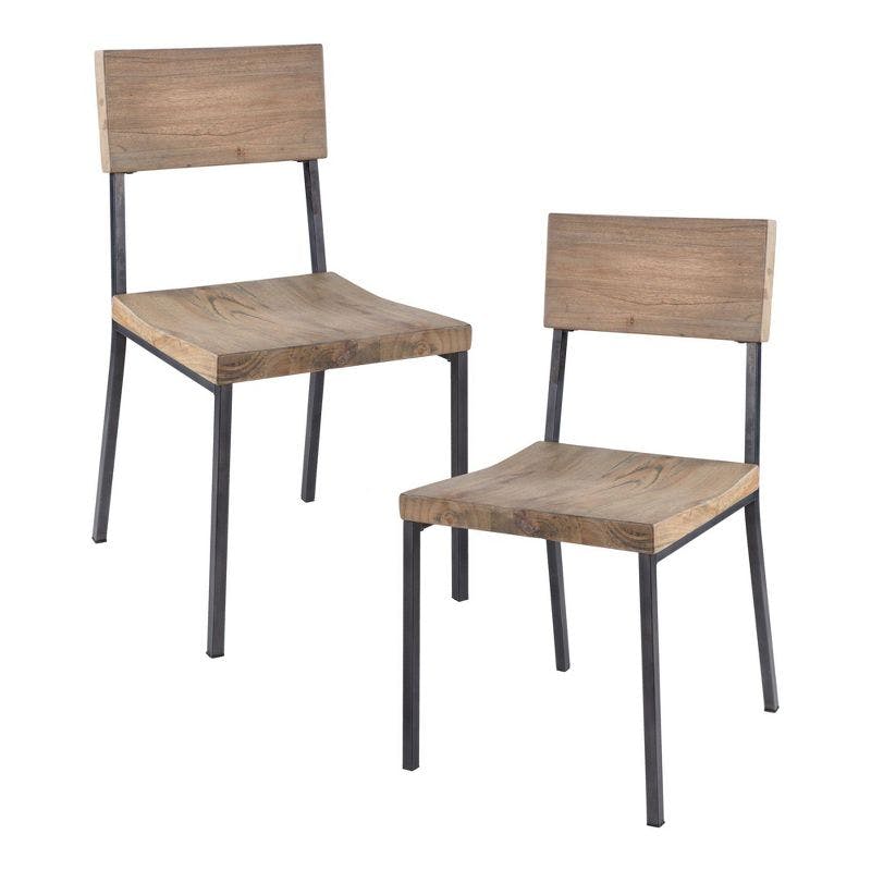 Tacoma Industrial Mindi Wood and Steel Side Chair, Set of 2