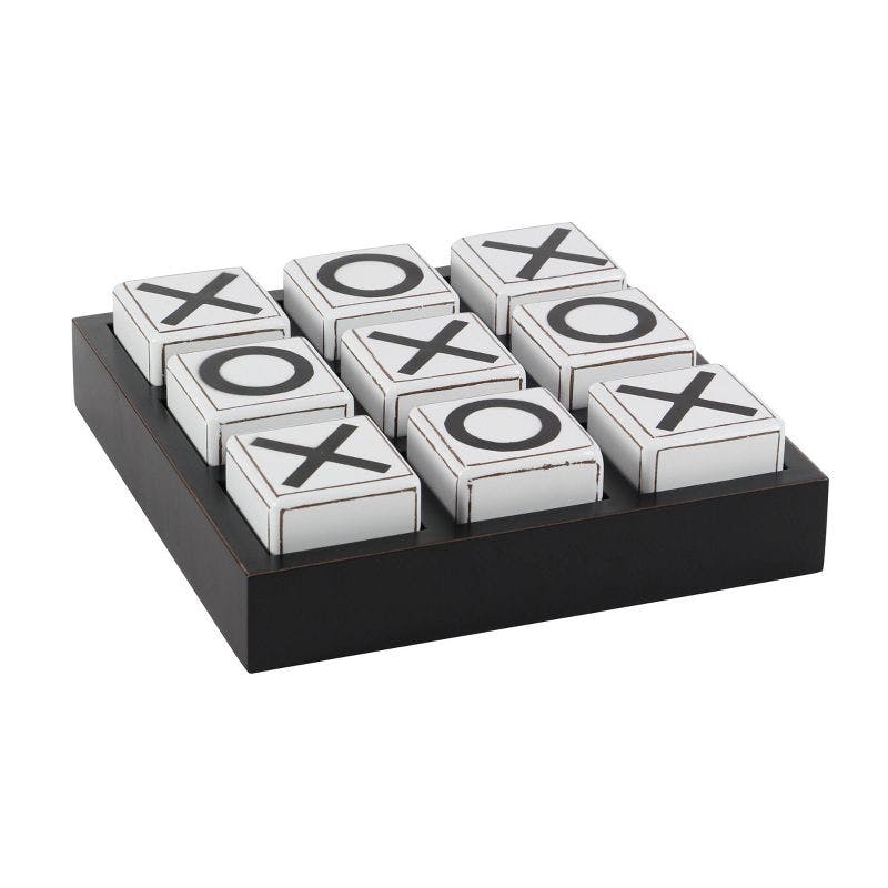 Sophisticated Black Wood Tic Tac Toe Game Set 14" with White Pieces