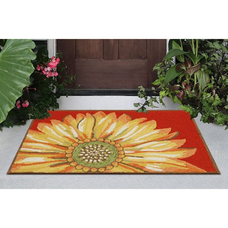 Sunflower Bliss Red Synthetic 31" Rectangular Indoor/Outdoor Rug