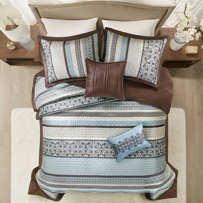 Princeton Queen-Size Reversible Jacquard Bedspread Set in Blue