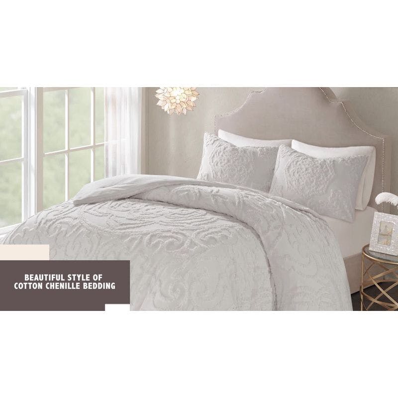 Amber Full-Size White Cotton Chenille Bedspread Set