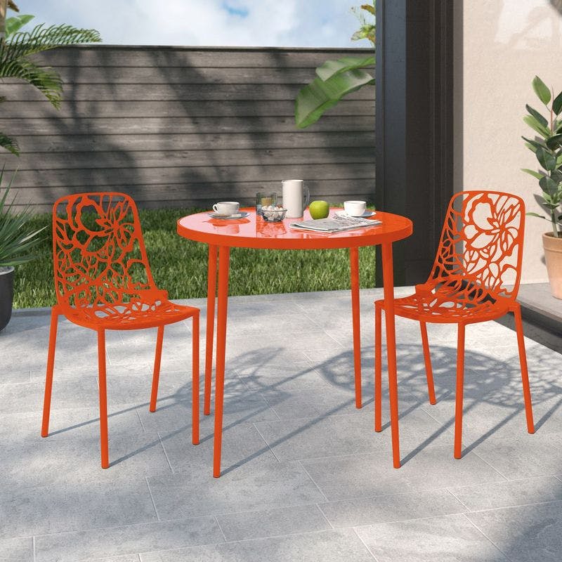 Devon Orange Aluminum Modern Outdoor Dining Chair Set