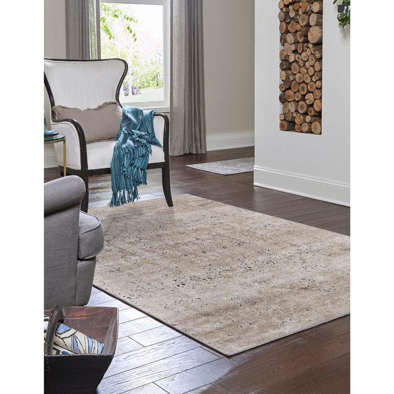 Chic Beige Synthetic 9' x 12' Easy-Care Rectangular Rug