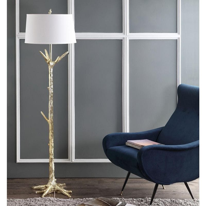 Majestic Gold Finish Metal Floor Lamp with Nature-Inspired Detail