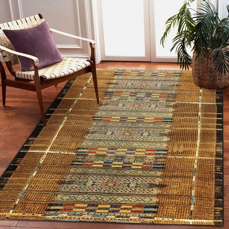 Sunset Gold Flat Woven 8' x 10' Synthetic Stripe Area Rug