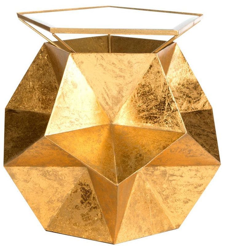 Iona Luxe Gold Metal & Glass Hexagonal Side Table
