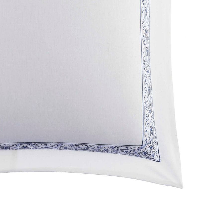 Luxurious Blue and White Embroidered Cotton Euro Sham