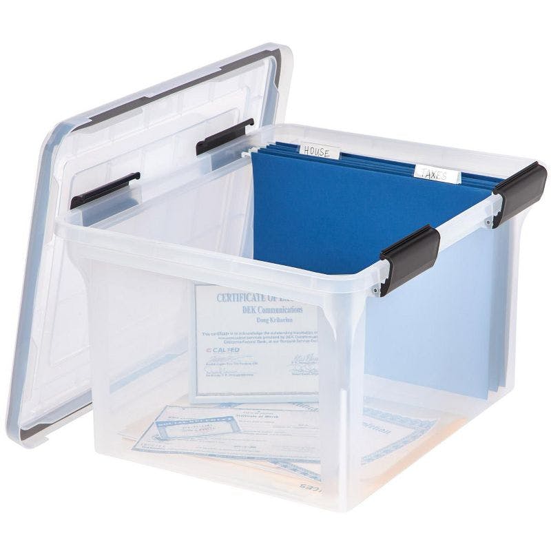 Clear 8 Gallon Plastic Weathertight File Box with Snap-tight Lid