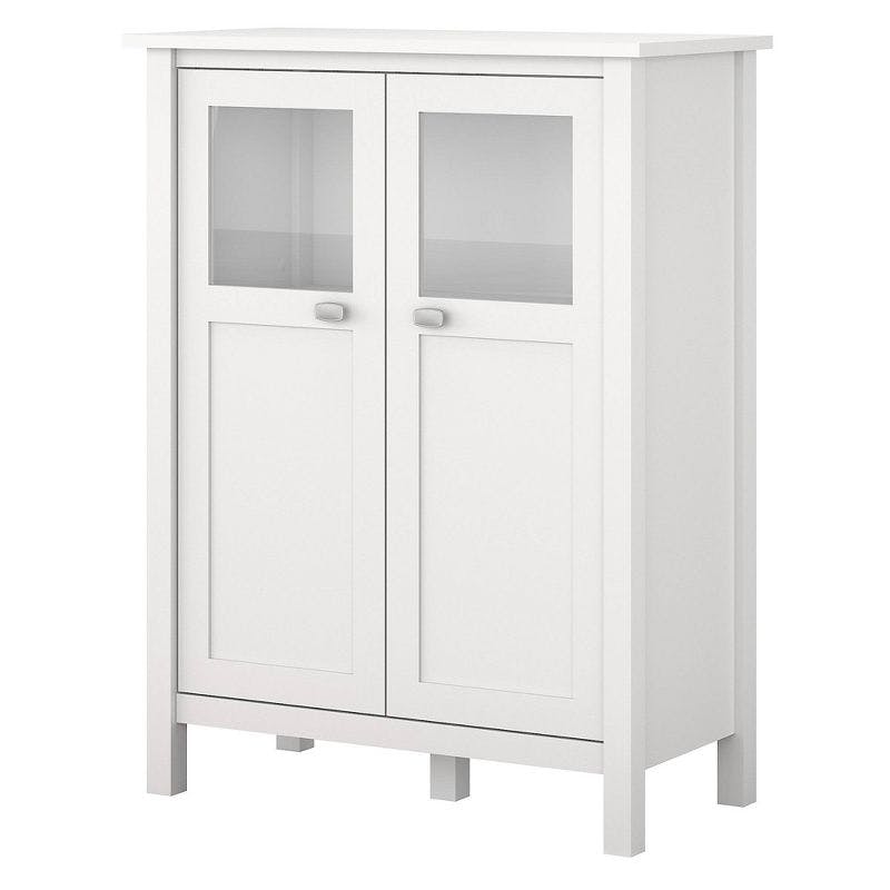 Elegant White Broadview Bar Cabinet with Glass Accents and Wine Storage