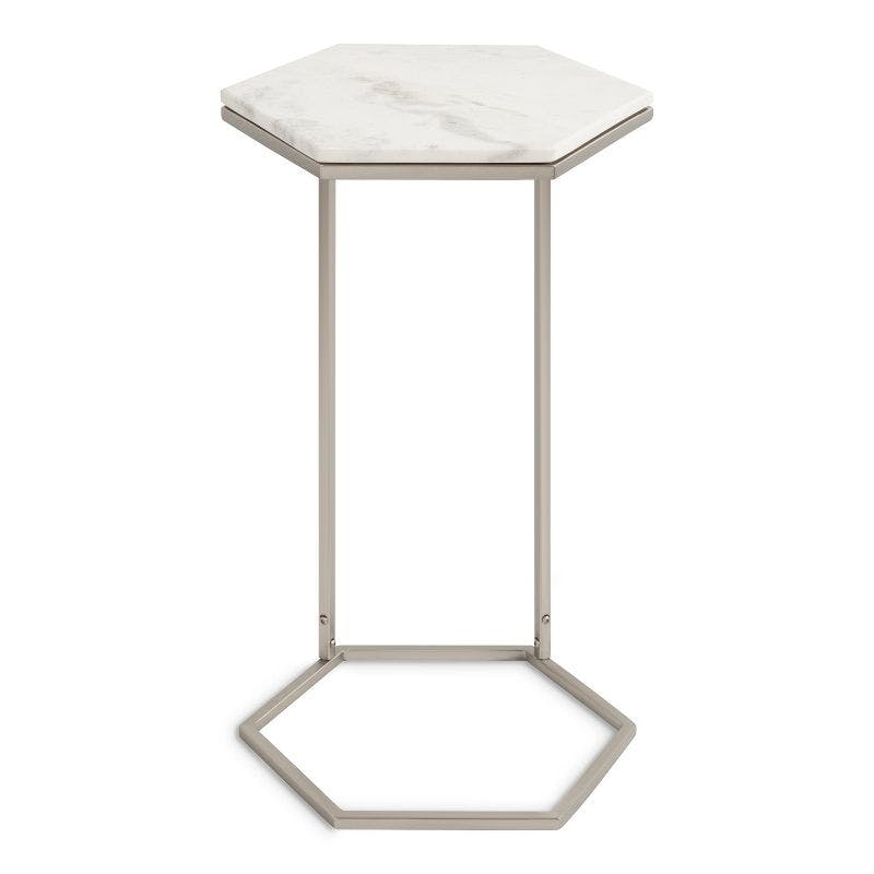 Trillion 20" Round Silver Metal and Stone Geometric Accent Table