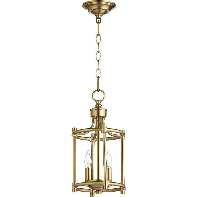 Elegant Aged Brass Drum Pendant Light with Crystal Accents, 8"W x 16"H