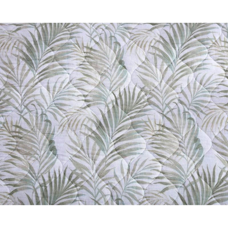 Reversible Sage Palm Motif White Cotton King Quilt Set