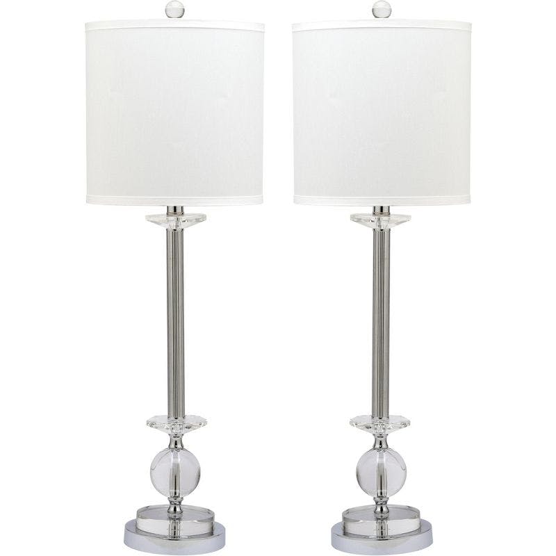 Elegant 31" Crystal Candlestick Table Lamp Set with White Shades