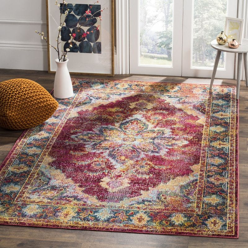 Ruby and Navy Oriental Round Synthetic 3' x 5' Area Rug
