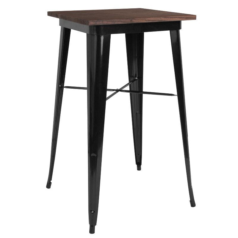 Industrial Rustic 23.5" Square Black Metal & Reclaimed Wood Bar Table