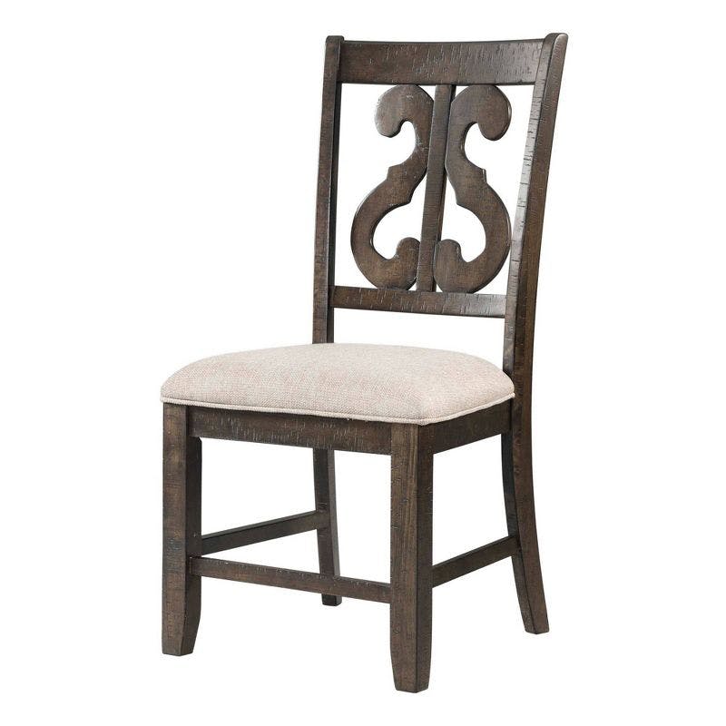 Smokey Walnut Wooden Swirl Back Upholstered Side Chair