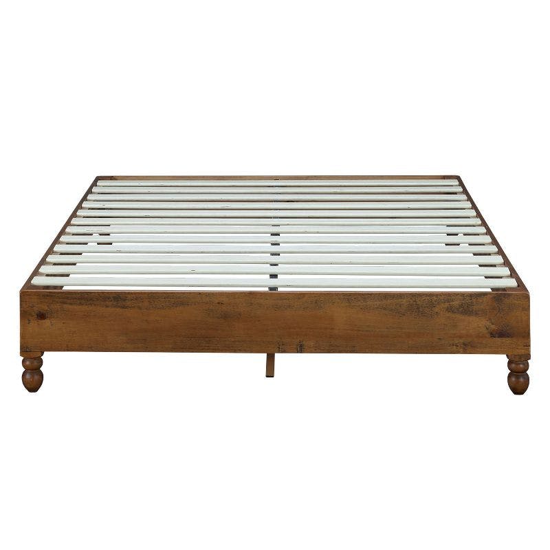Rustic Pine Teak Finish King Bed Frame with Headboard and Drawers