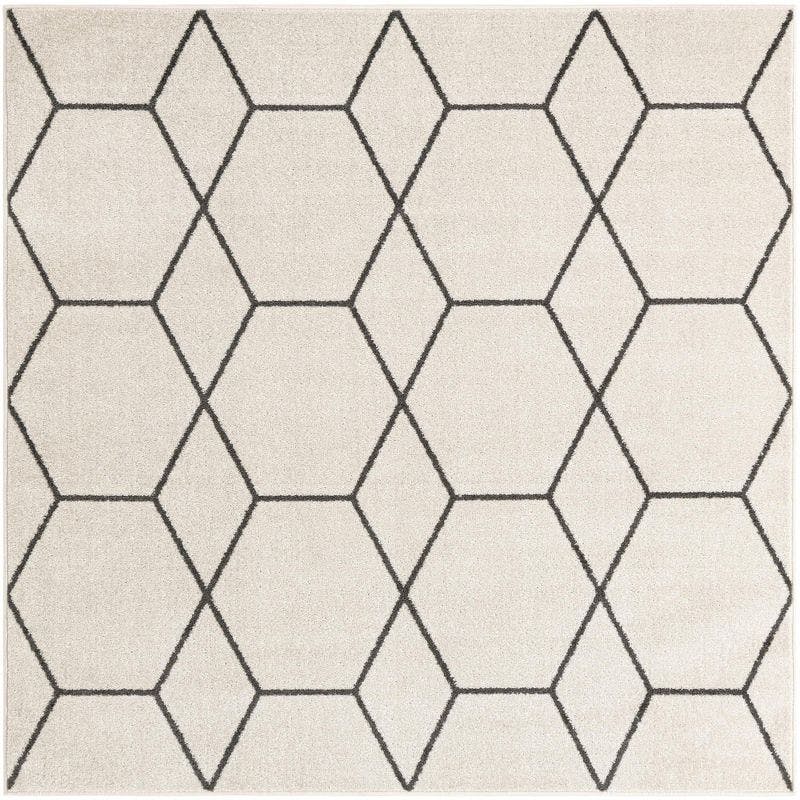 Ivory Square Trellis Easy-Care Synthetic Area Rug