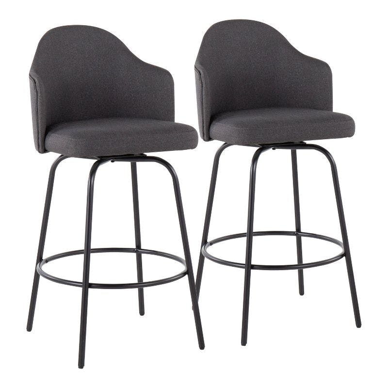 Charcoal Fabric Swivel Counter Stool with Black Metal Legs - Set of 2