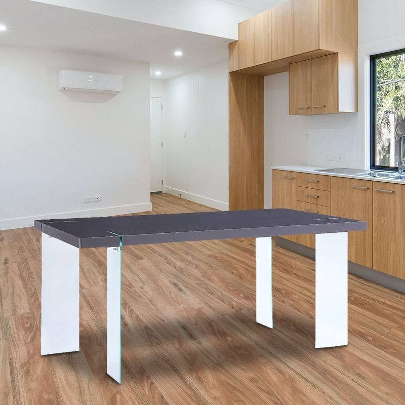 Contemporary 57'' Clear Glass Dining Table with High Gloss Finish