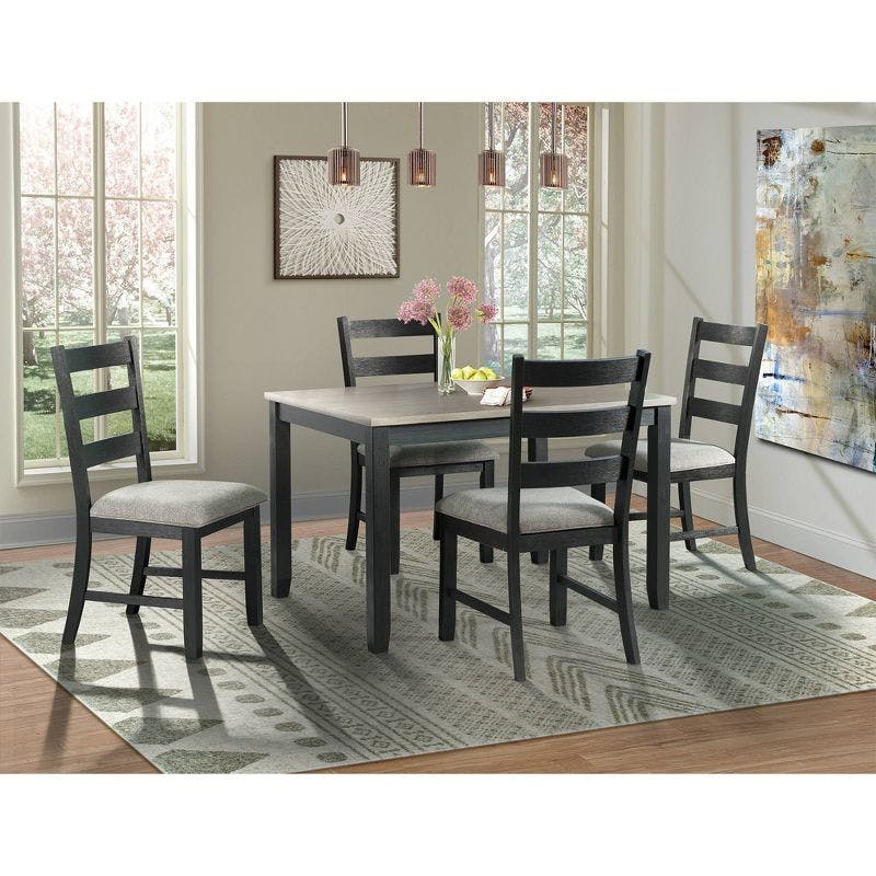 Modern Black and Gray 5-Piece Formal Dining Set with Upholstered Chairs