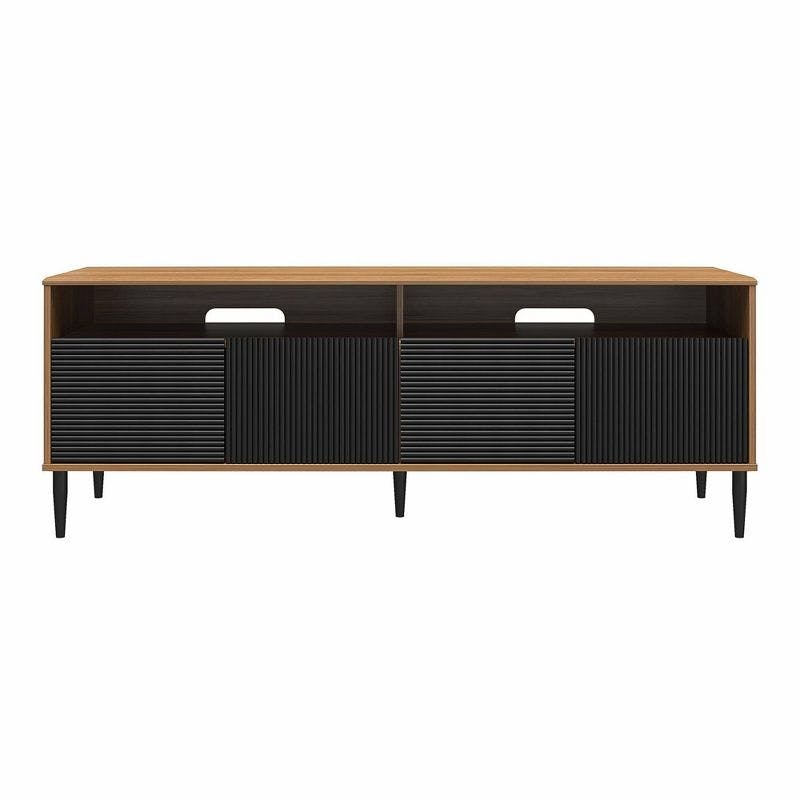 Daphne Walnut and Black Fluted Media Console with Cabinet