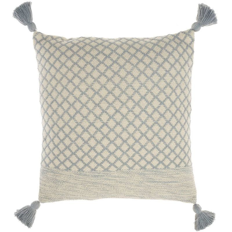 18" Square Light Gray Textured Throw Pillow with Tassels