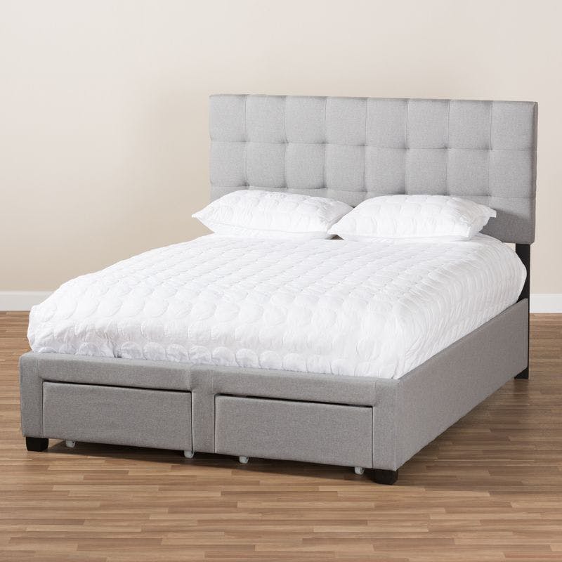 Contemporary Gray Queen Upholstered Storage Bed with Tufted Headboard