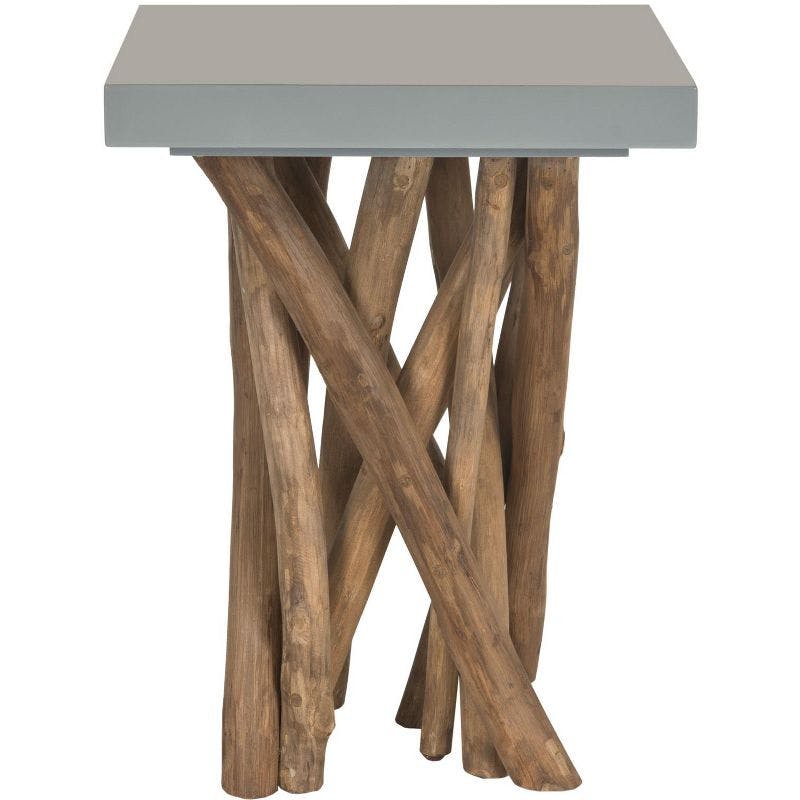 Hartwick Transitional Square Gray Teak Branch Side Table