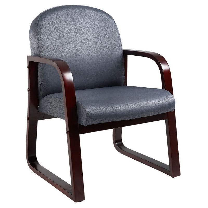 Elegant Mahogany Finish Reception Chair with Thick Cushions in Gray